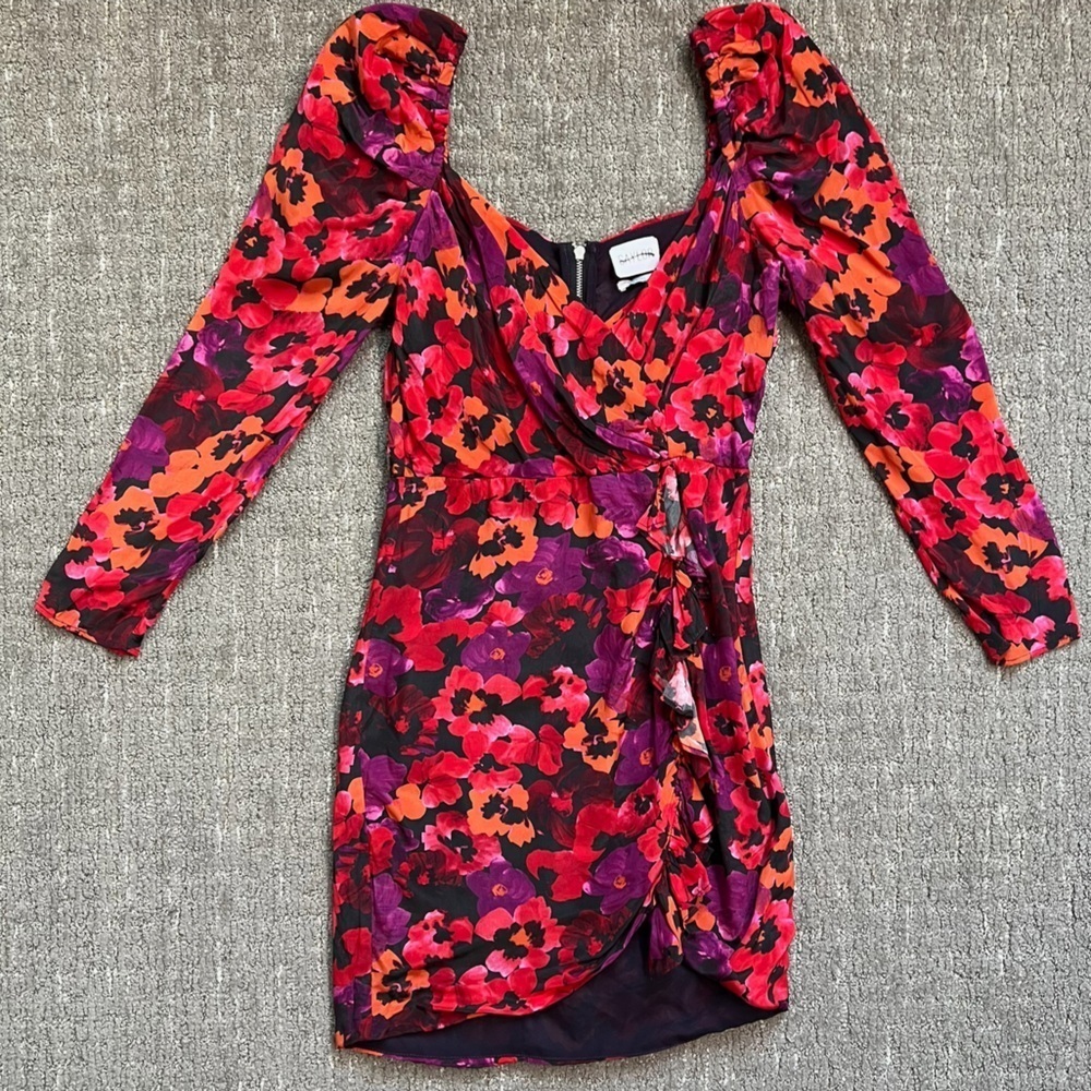 Saylor Alouette Painterly Poppy Dark Floral Mini Dress Size XS - Picture 2 of 11
